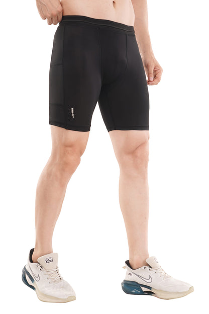 Sigma Black Quick Dry Compression Shorts with Mobile Pocket